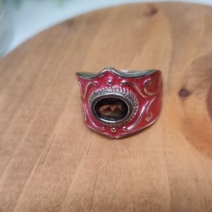 Red and Silver Enamel Ring with Unique Design